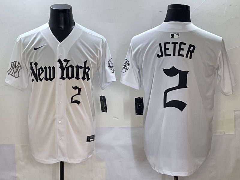 Men 2025 New York Yankees #2 Jeter White Five generations Joint Name Nike MLB Jersey style 13->new york yankees->MLB Jersey